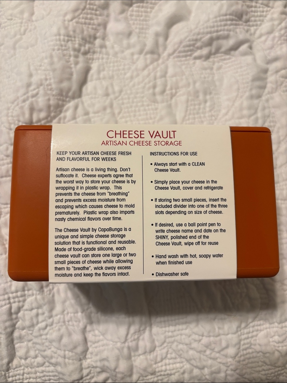 CapaBunga Orange Cheese Vault - Artisan Cheese Storage - Picture 2 of 5